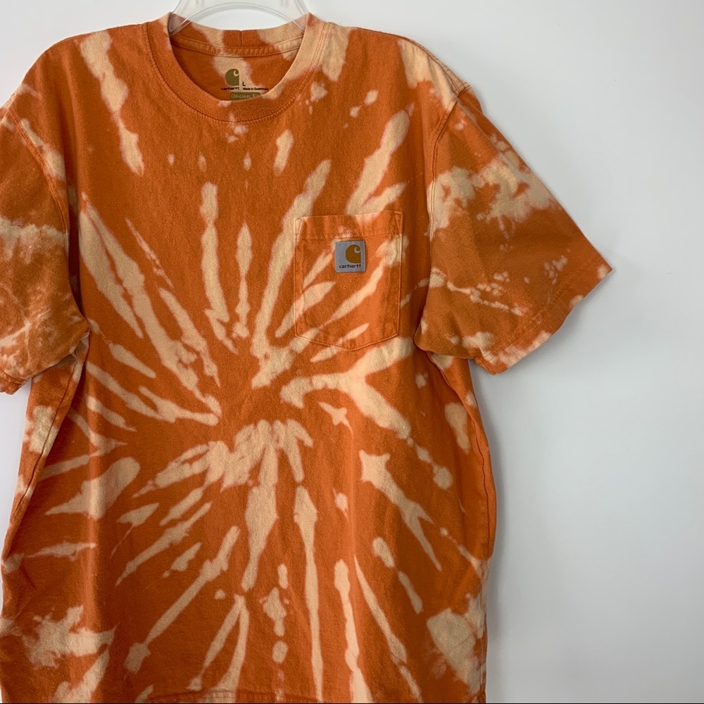 Carhartt Orange Bleach Dye Short Sleeve Tee Shirt - Picture 4 of 5